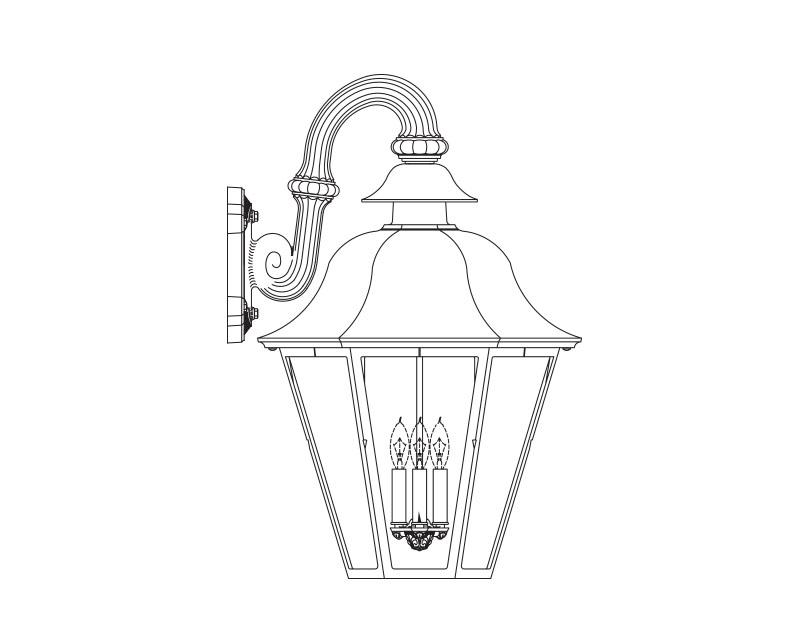Grande Manor, aluminum, Wall Mount, Clear acrylic, (3) 25W B10, 120V